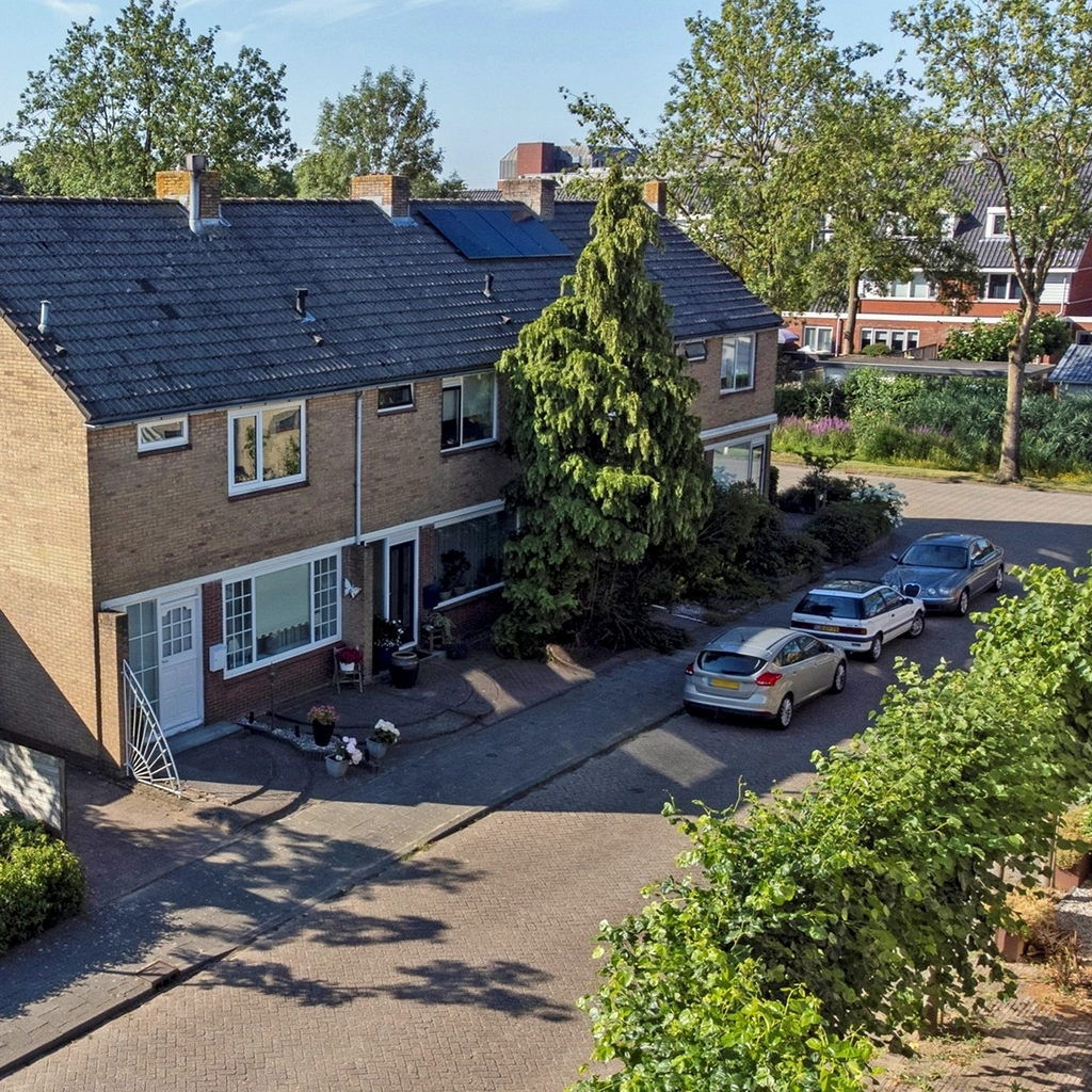An aerial view of a typical small town neighborhood in the Netherlands.